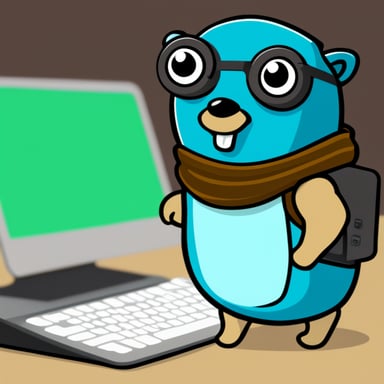 Go Blue Gopher holding a mechanical keyboard on his side.