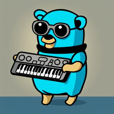 Go Blue Gopher holding a mechanical keyboard on his side.