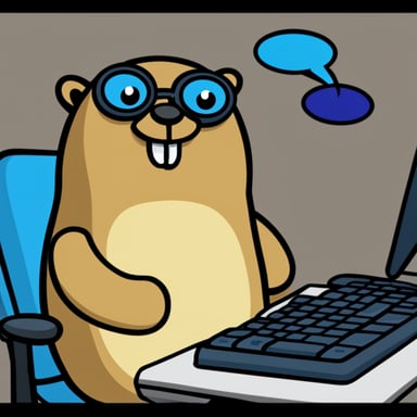 Go Blue Gopher typing on a computer keyboard.