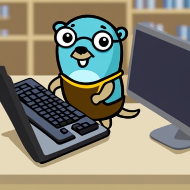 Go Blue Gopher typing on a computer keyboard.