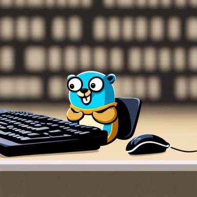 Go Blue Gopher typing on a computer keyboard.