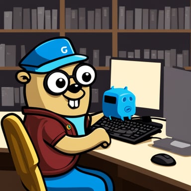 Go Blue Gopher typing on a computer keyboard.
