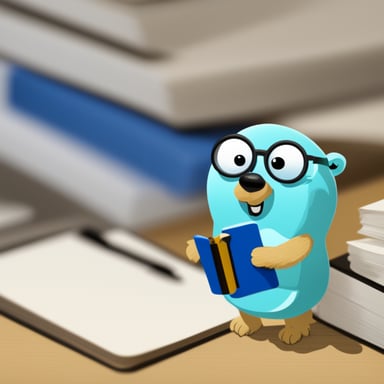 Go Blue Gopher searching for files with a magnifying glass