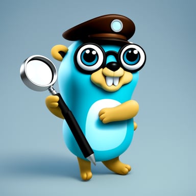 Go Blue Gopher searching for files with a magnifying glass