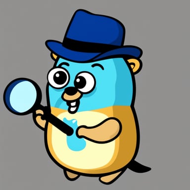 Go Blue Gopher searching for files with a magnifying glass