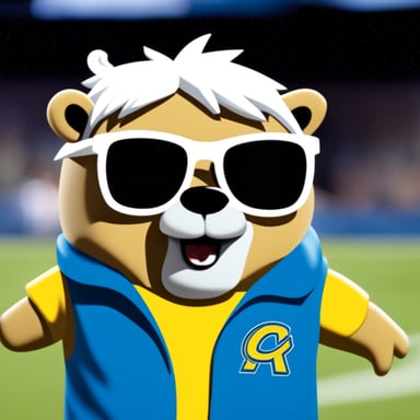 Go Blue Gopher sports white hair and sunglasses, radiating cool vibes.