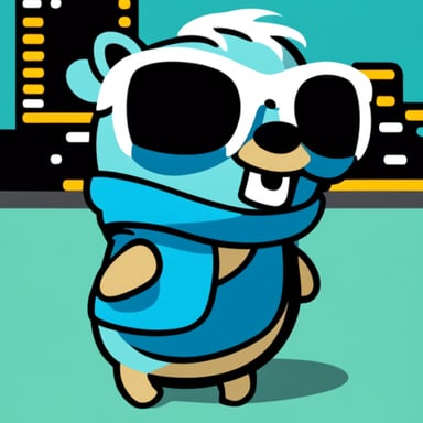 Go Blue Gopher sports white hair and sunglasses, radiating cool vibes.