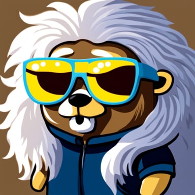 Go Blue Gopher sports white hair and sunglasses, radiating cool vibes.