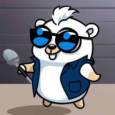Go Blue Gopher is rocking white anime hair, black sunglasses, and a white shirt.