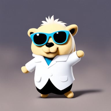 Go Blue Gopher is rocking white anime long hair, black sunglasses, and a white shirt.