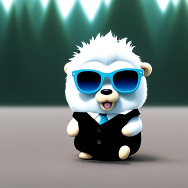 Go Blue Gopher is rocking white anime hair, black sunglasses, and a white shirt.