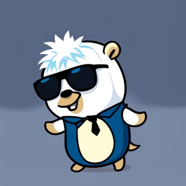 Go Blue Gopher is rocking white anime hair, black sunglasses, and a white shirt.
