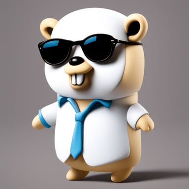 Go Blue Gopher is rocking white anime medium hair, black sunglasses, and a white shirt.