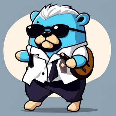 Go Blue Gopher is rocking white anime medium hair, black sunglasses, and a white shirt.