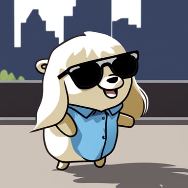 Go Blue Gopher is rocking white anime long hair, black sunglasses, and a white shirt.
