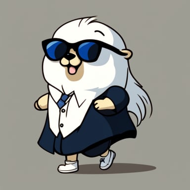 Go Blue Gopher is rocking white anime long hair, black sunglasses, and a white shirt.