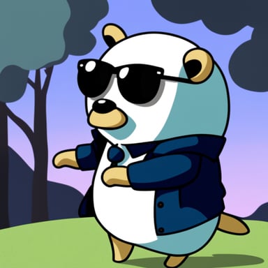 Go Blue Gopher is rocking white anime long hair, black sunglasses, and a white shirt.