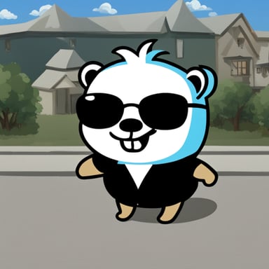 Go Blue Gopher with white anime hair, black sunglasses, and a white shirt is ready to be your mascot.