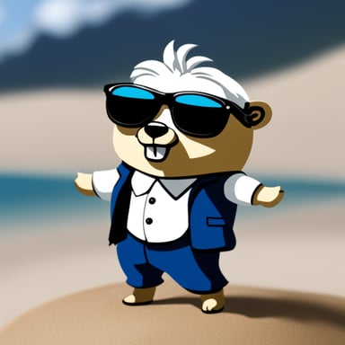 Go Blue Gopher with white anime hair, black sunglasses, and a white shirt is ready for action.
