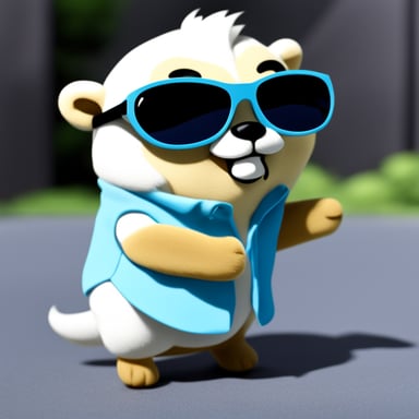 Go Blue Gopher with white anime hair, black sunglasses, and a white shirt is ready for action.