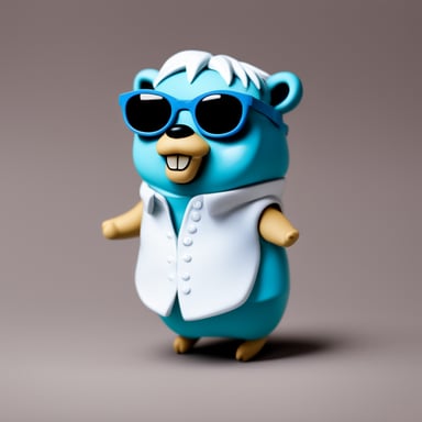 Go Blue Gopher with white anime hair, black sunglasses, and a white shirt is ready for action.