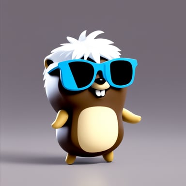 Go Blue Gopher with white anime hair, black sunglasses, and a white shirt is ready for action.