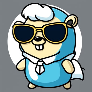 Go Blue Gopher with white anime hair, black sunglasses, and a white shirt.