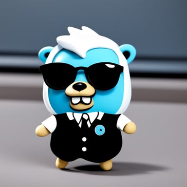 Go Blue Gopher with white anime hair, black sunglasses, and a white shirt.