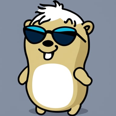 Go Blue Gopher with white anime hair, black sunglasses, and a white shirt.