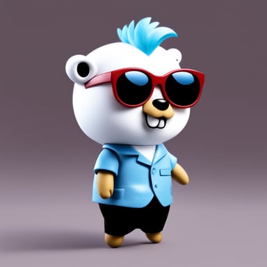 Go Blue Gopher with white anime hair, black sunglasses, and a white shirt.