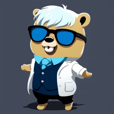 Go Blue Gopher is looking stylish with white anime hair, black sunglasses, and a crisp white shirt.