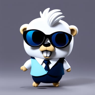Go Blue Gopher is looking stylish with white anime hair, black sunglasses, and a crisp white shirt.