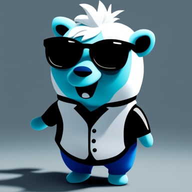 Go Blue Gopher with white anime hair, black sunglasses, and a white shirt is ready for action.