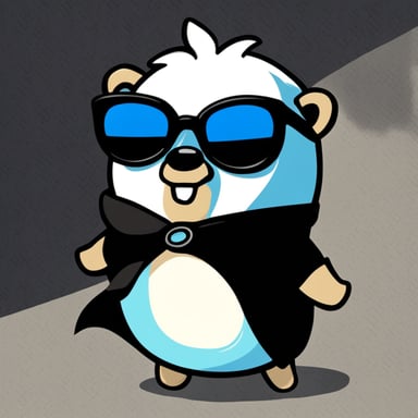 Go Blue Gopher with white anime hair, black sunglasses, and a white shirt is ready for action.