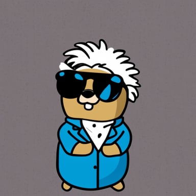 Go Blue Gopher with white anime hair, black sunglasses, and a white shirt.