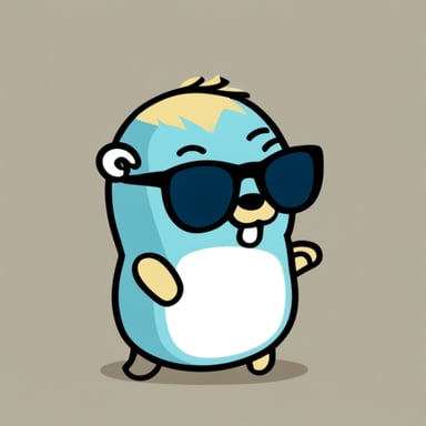 Go Blue Gopher with white anime hair, black sunglasses, and a white shirt.