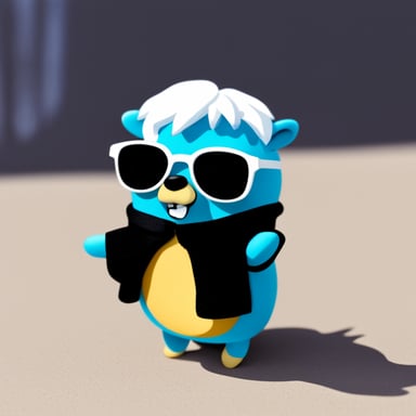 Go Blue Gopher with white anime hair, black sunglasses, and a white shirt.