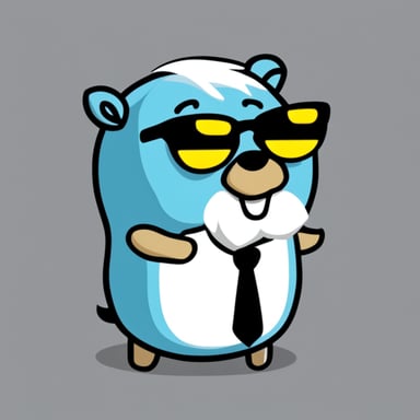 Go Blue Gopher with white anime hair, black sunglasses, and a white shirt.