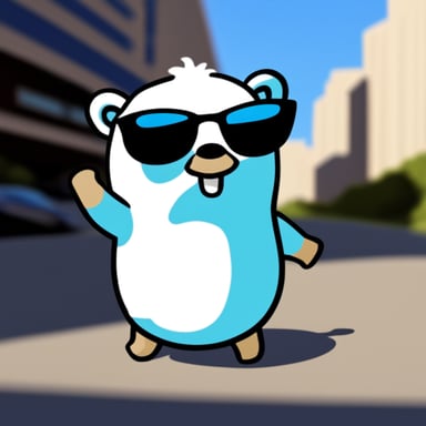 Go Blue Gopher with white anime hair, black sunglasses, and a white shirt.