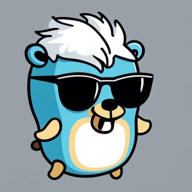 Go Blue Gopher with white anime hair, black sunglasses, and a white shirt.