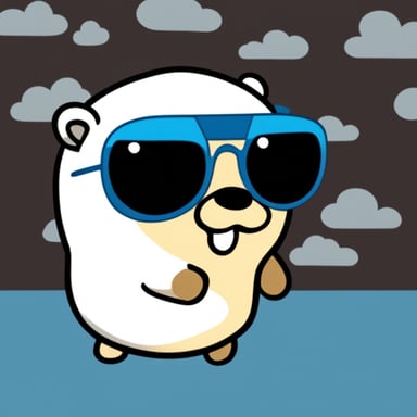 Go Blue Gopher with white anime hair, black sunglasses, and a white shirt.