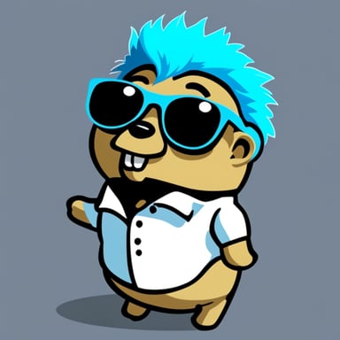 Go Blue Gopher with white anime hair, black sunglasses, and a white shirt.