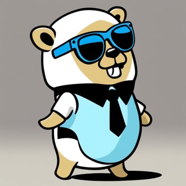 Go Blue Gopher with white anime hair, black sunglasses, and a white shirt.