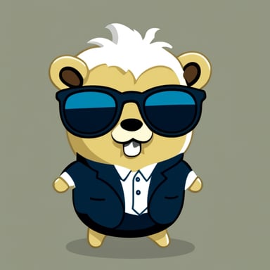 Go Blue Gopher with white anime hair, black sunglasses, and a white shirt.