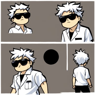 Go Blue Gopher, styled with white anime hair, black sunglasses, and a white shirt, takes on the role of Gojo Satoru.