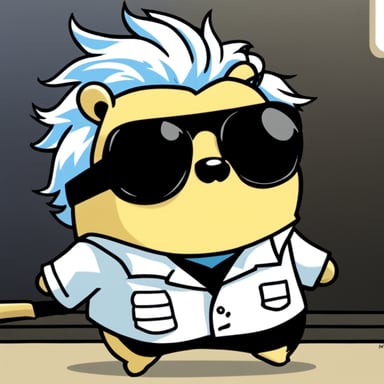 Go Blue Gopher, styled with white anime hair, black sunglasses, and a white shirt, takes on the role of Gojo Satoru.