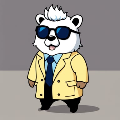 Go Blue Gopher, styled with white anime hair, black sunglasses, and a white shirt, takes on the role of Gojo Satoru.