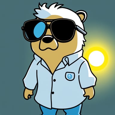 Go Blue Gopher, styled with white anime hair, black sunglasses, and a white shirt, takes on the role of Gojo Satoru.