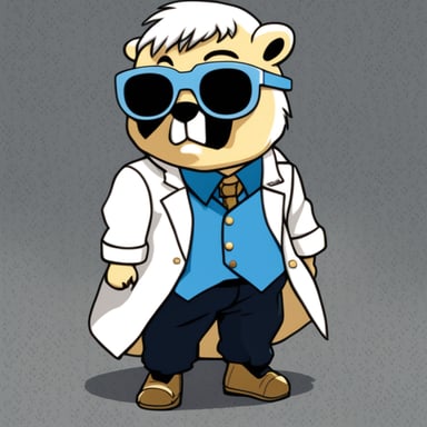 Go Blue Gopher, styled with white anime hair, black sunglasses, and a white shirt, takes on the role of Gojo Satoru.
