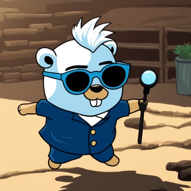Go Blue Gopher, styled with white anime hair, black sunglasses, and a white shirt, takes on the role of Gojo Satoru.